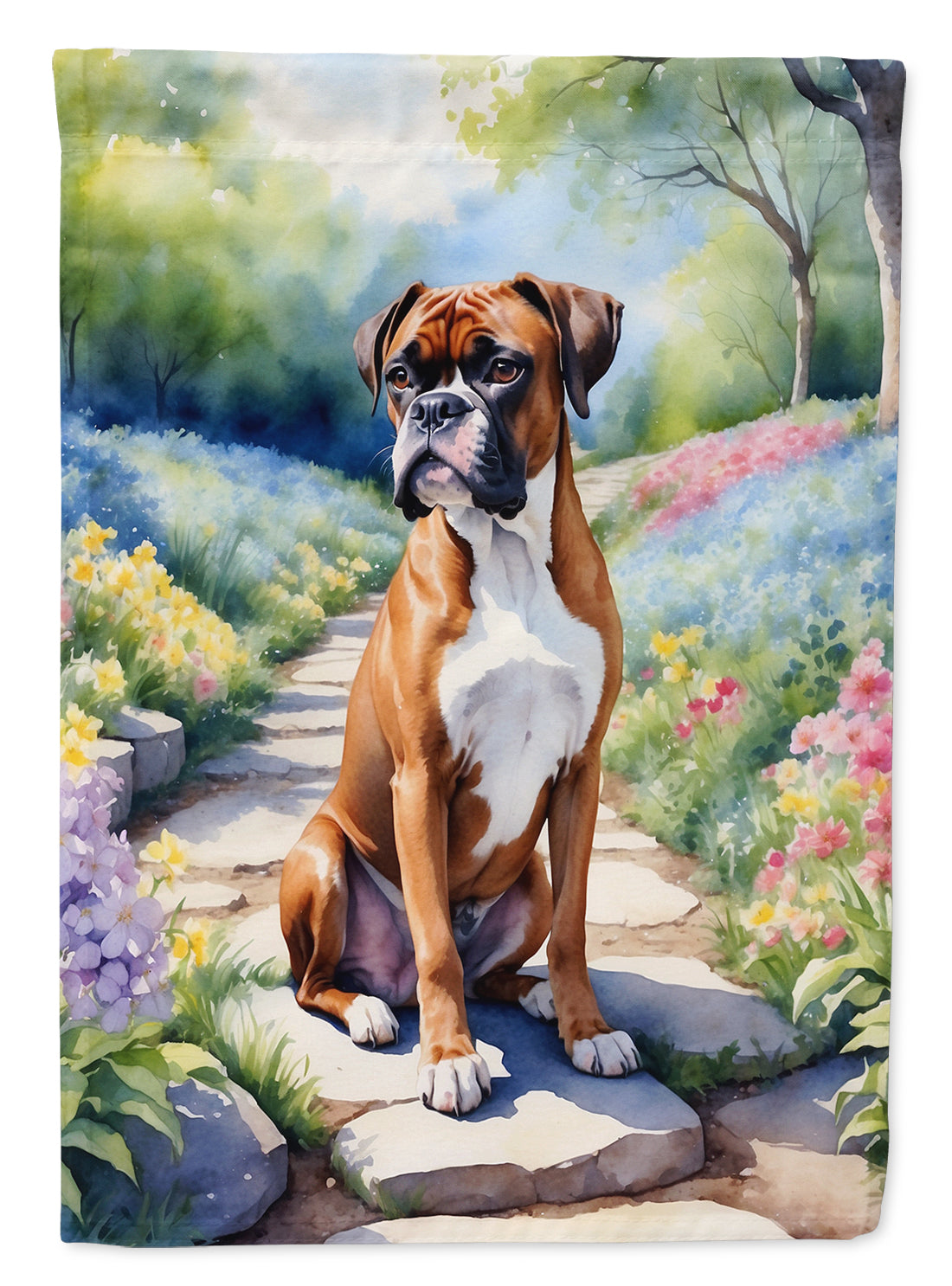 Boxer Spring Path House Flag 28x40 Porch Sleeve Pole Decorative Outside Yard Banner Artwork Wall Hanging, Polyester