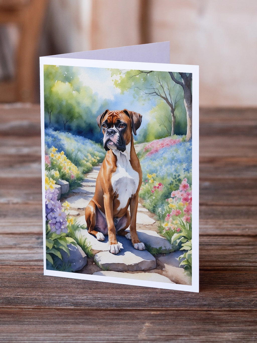 Boxer Spring Path Greeting Cards Pack of 8 Blank Cards with Envelopes Whimsical A7 Size 5x7