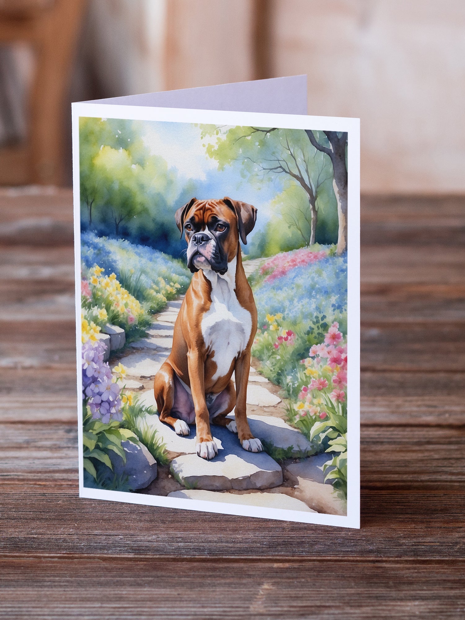 Boxer Spring Path Greeting Cards Pack of 8 Blank Cards with Envelopes Whimsical A7 Size 5x7
