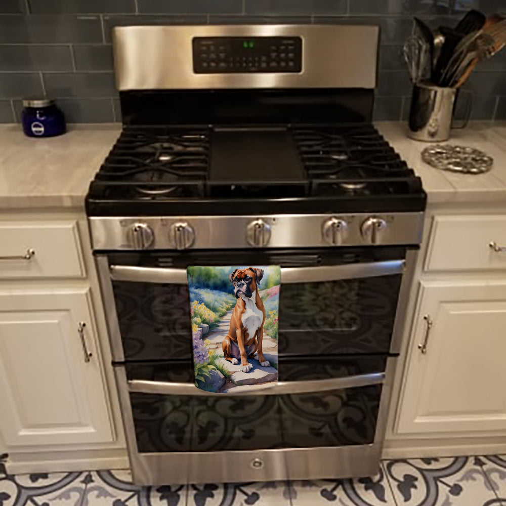 Boxer Spring Path Kitchen Towel Velour Plush Front and Cotton Loop Back Machine Washable