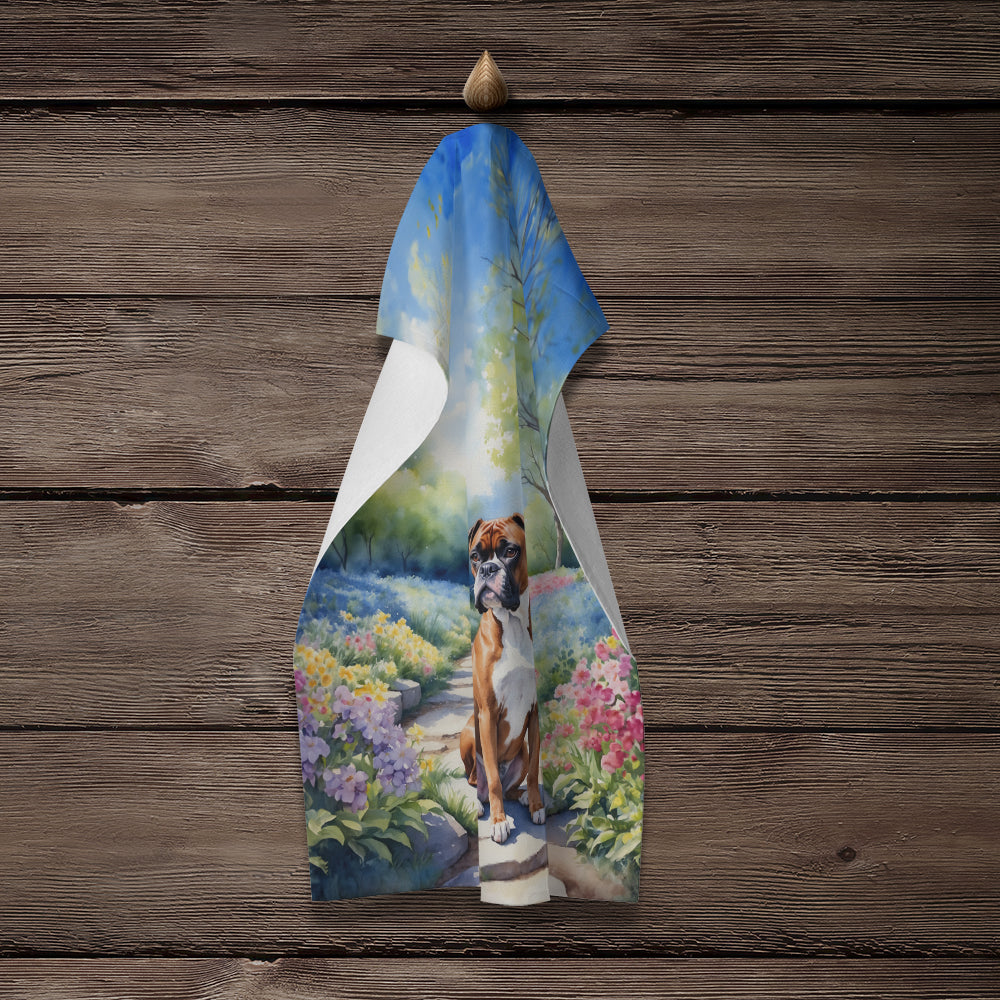 Boxer Spring Path Kitchen Towel Velour Plush Front and Cotton Loop Back Machine Washable