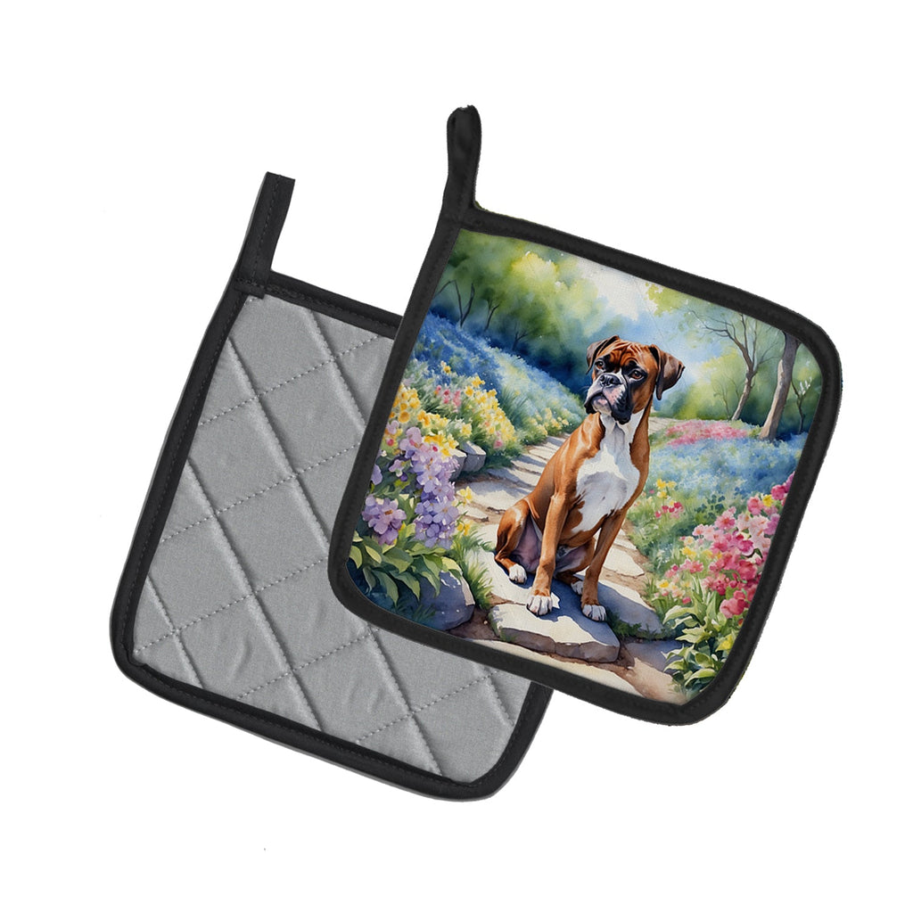 Boxer Spring Path Pot Holder Set of 2 Heat Resistant Quilted Hot Pads 7.5 x 7.5 Inch, Insulated Kitchen Trivets for Cooking & Baking