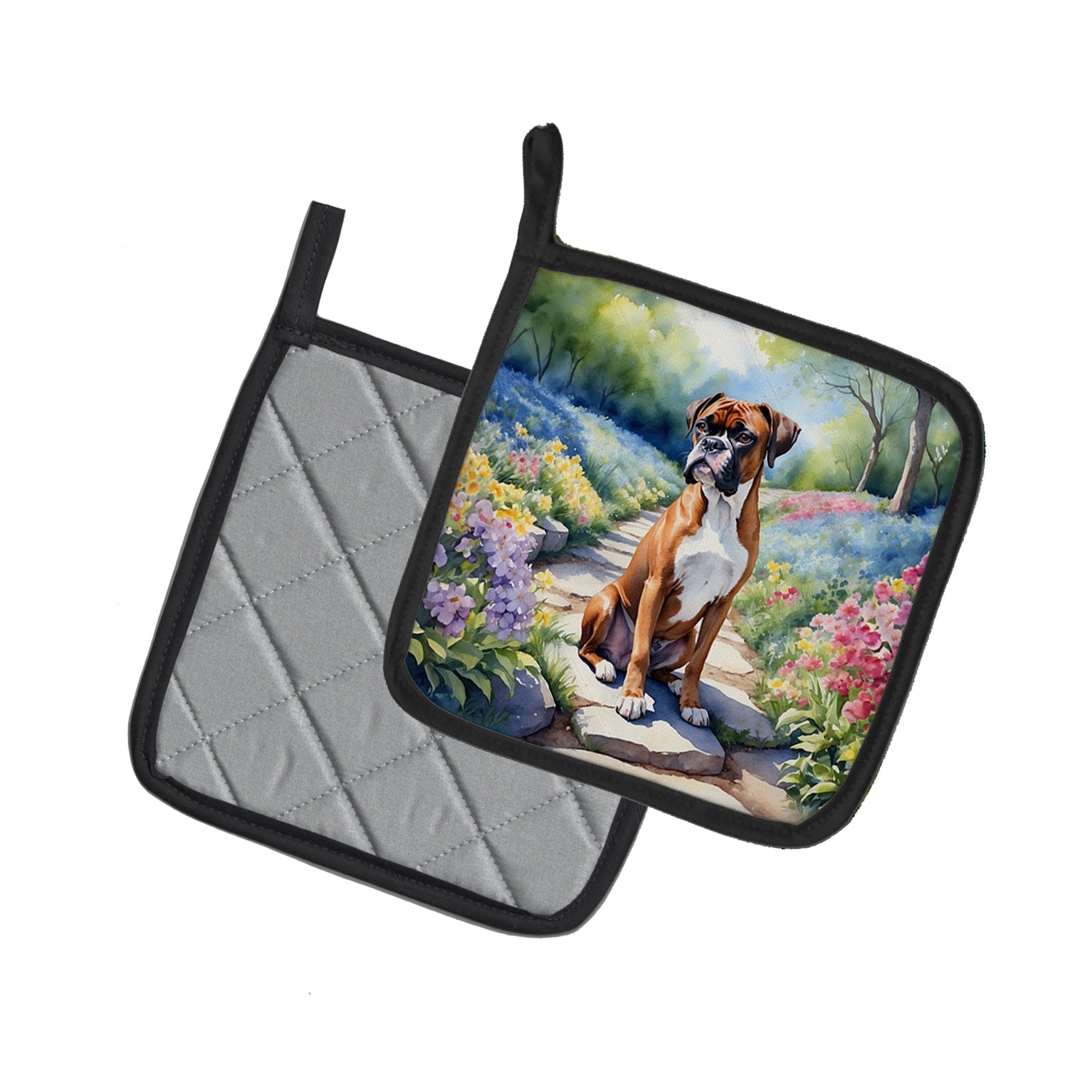 Boxer Spring Path Pot Holder Set of 2 Heat Resistant Quilted Hot Pads 7.5 x 7.5 Inch, Insulated Kitchen Trivets for Cooking & Baking