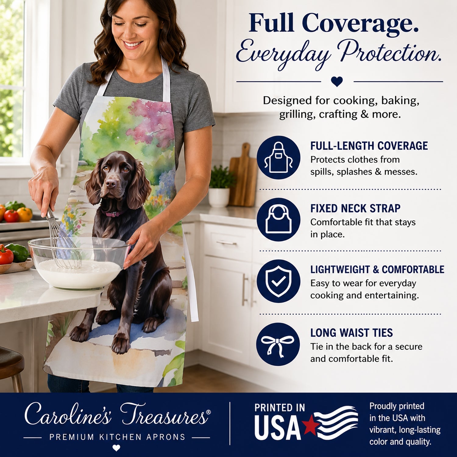 Boykin Spaniel Spring Path Apron Cooking Kitchen Server Baking Crafts Gardening for Adult Women Men, Unisex, Large, Multicolor