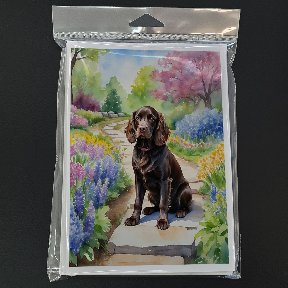 Boykin Spaniel Spring Path Greeting Cards Pack of 8 Blank Cards with Envelopes Whimsical A7 Size 5x7
