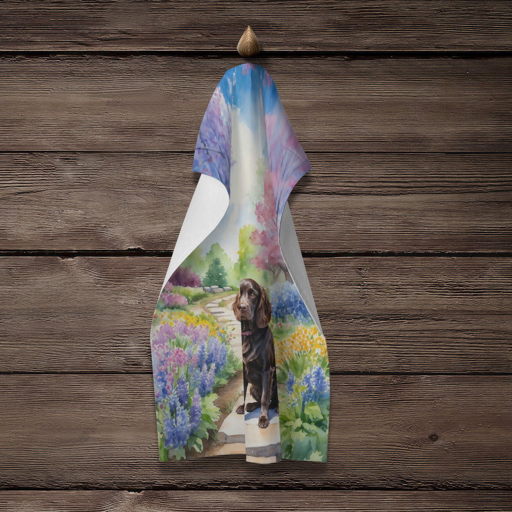 Boykin Spaniel Spring Path Kitchen Towel Velour Plush Front and Cotton Loop Back Machine Washable