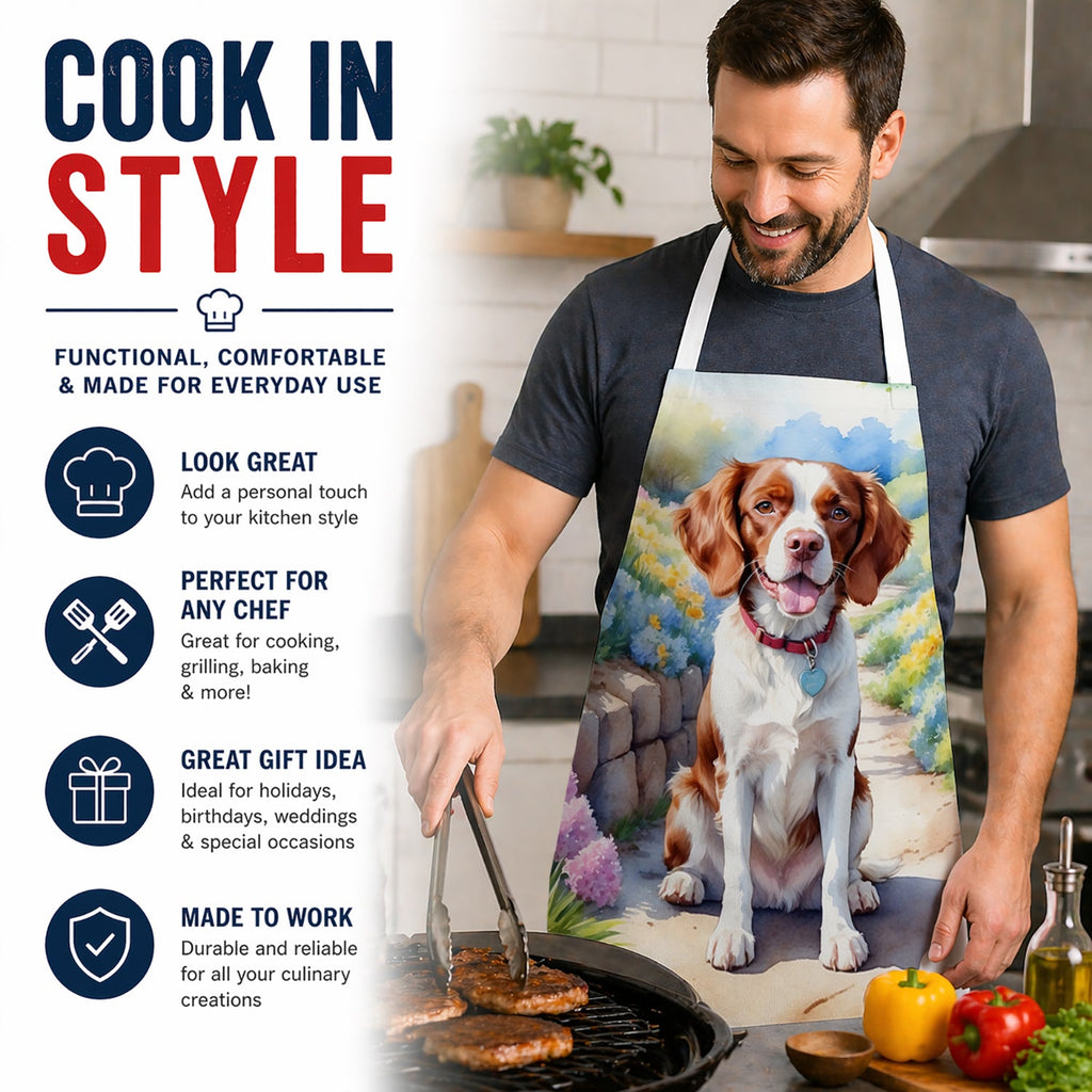 Brittany Spaniel Spring Path Apron Cooking Kitchen Server Baking Crafts Gardening for Adult Women Men, Unisex, Large, Multicolor