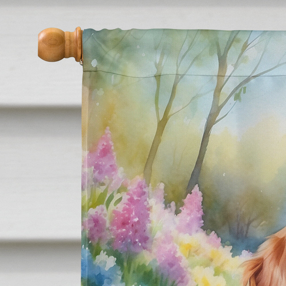 Brittany Spaniel Spring Path House Flag 28x40 Porch Sleeve Pole Decorative Outside Yard Banner Artwork Wall Hanging, Polyester