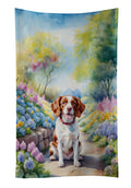 Brittany Spaniel Spring Path Kitchen Towel Velour Plush Front and Cotton Loop Back Machine Washable