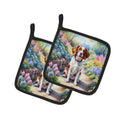 Brittany Spaniel Spring Path Pot Holder Set of 2 Heat Resistant Quilted Hot Pads 7.5 x 7.5 Inch, Insulated Kitchen Trivets for Cooking & Baking