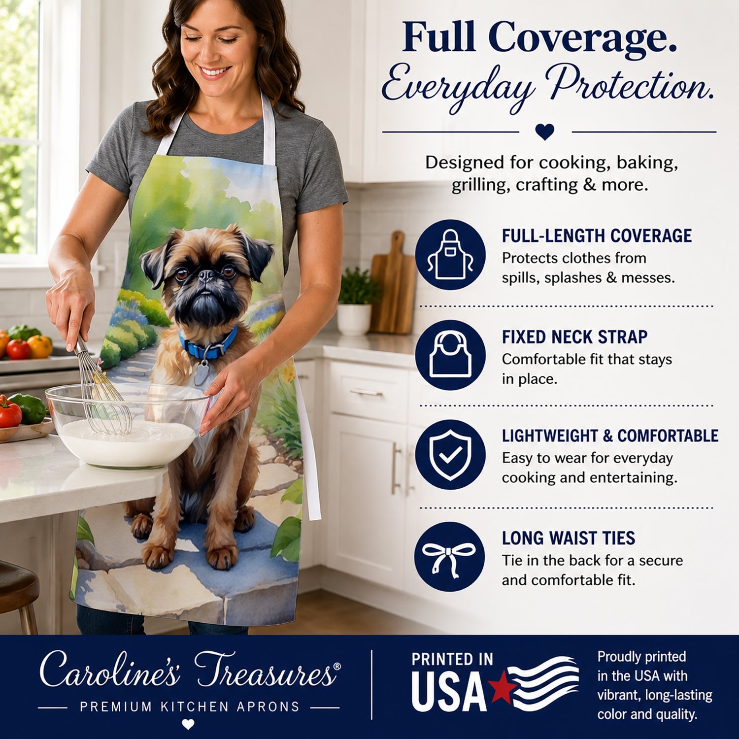 Brussels Griffon Spring Path Apron Cooking Kitchen Server Baking Crafts Gardening for Adult Women Men, Unisex, Large, Multicolor