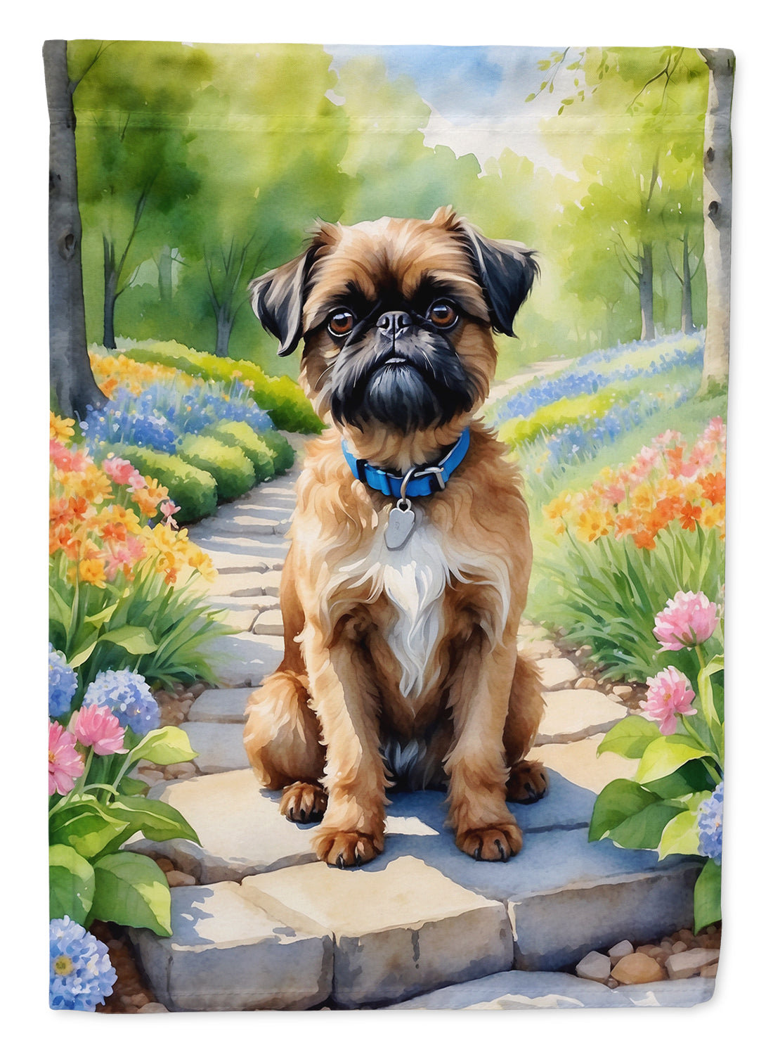 Brussels Griffon Spring Path House Flag 28x40 Porch Sleeve Pole Decorative Outside Yard Banner Artwork Wall Hanging, Polyester