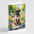 Brussels Griffon Spring Path Greeting Cards Pack of 8 Blank Cards with Envelopes Whimsical A7 Size 5x7