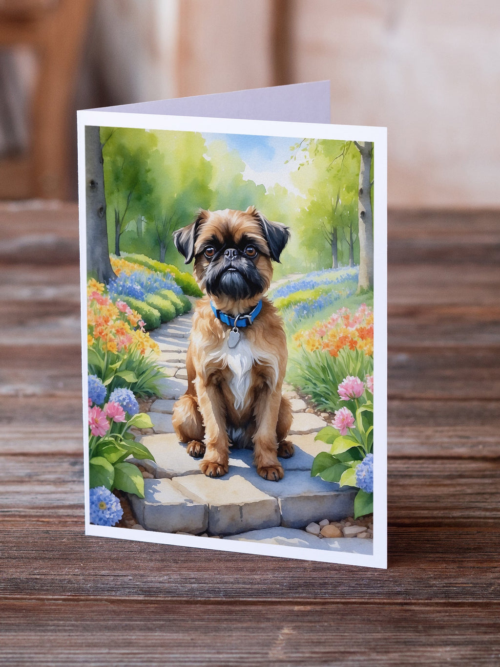 Brussels Griffon Spring Path Greeting Cards Pack of 8 Blank Cards with Envelopes Whimsical A7 Size 5x7