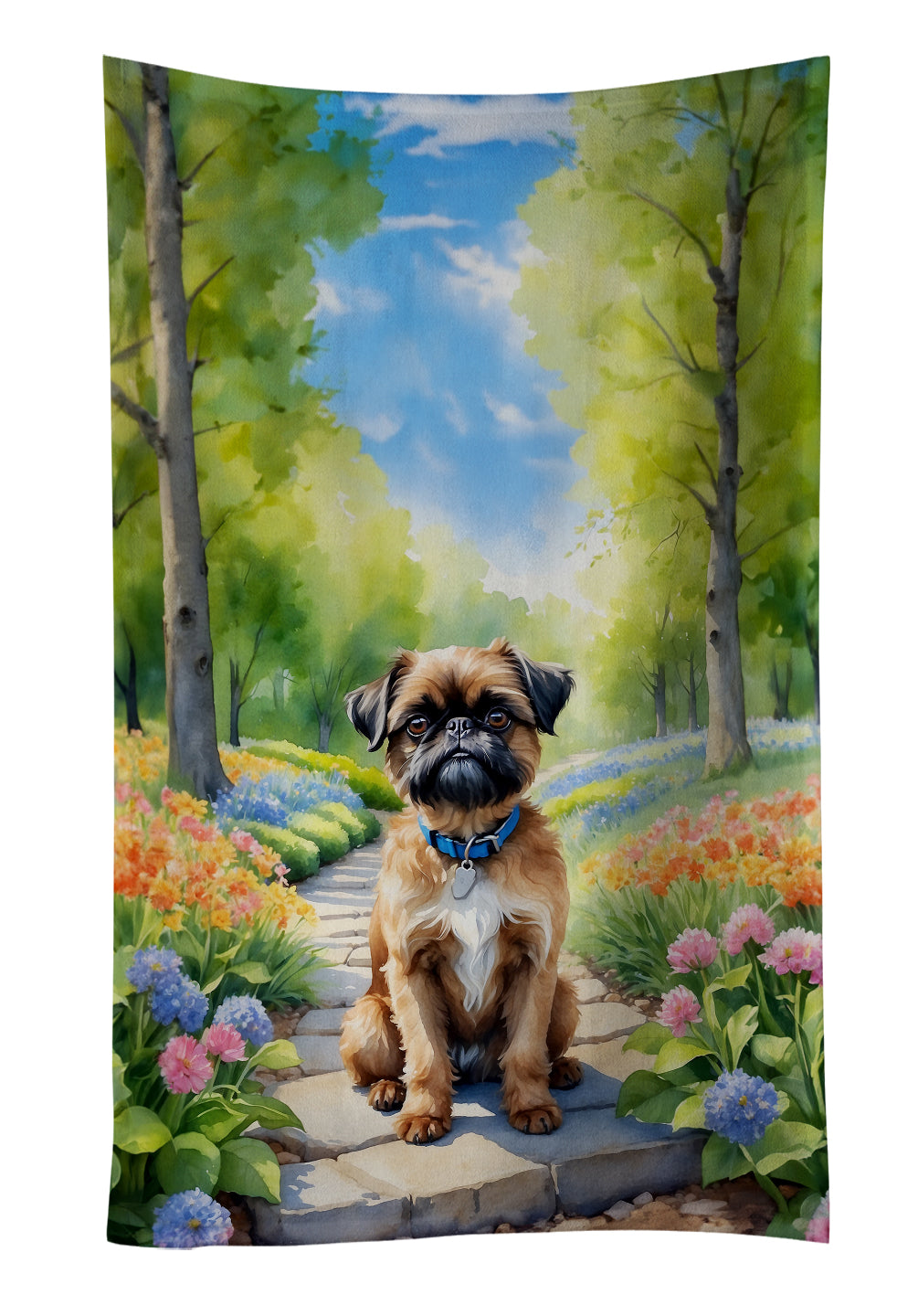Brussels Griffon Spring Path Kitchen Towel Velour Plush Front and Cotton Loop Back Machine Washable