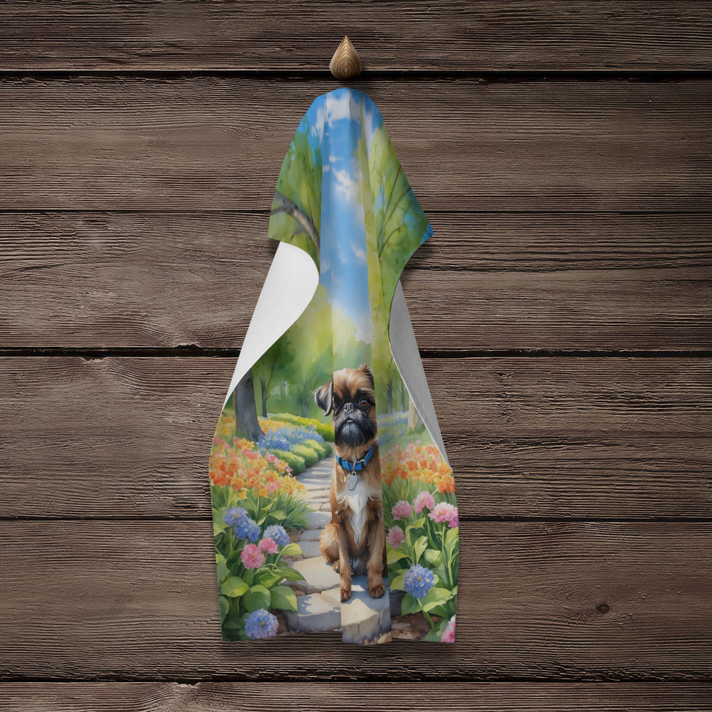 Brussels Griffon Spring Path Kitchen Towel Velour Plush Front and Cotton Loop Back Machine Washable