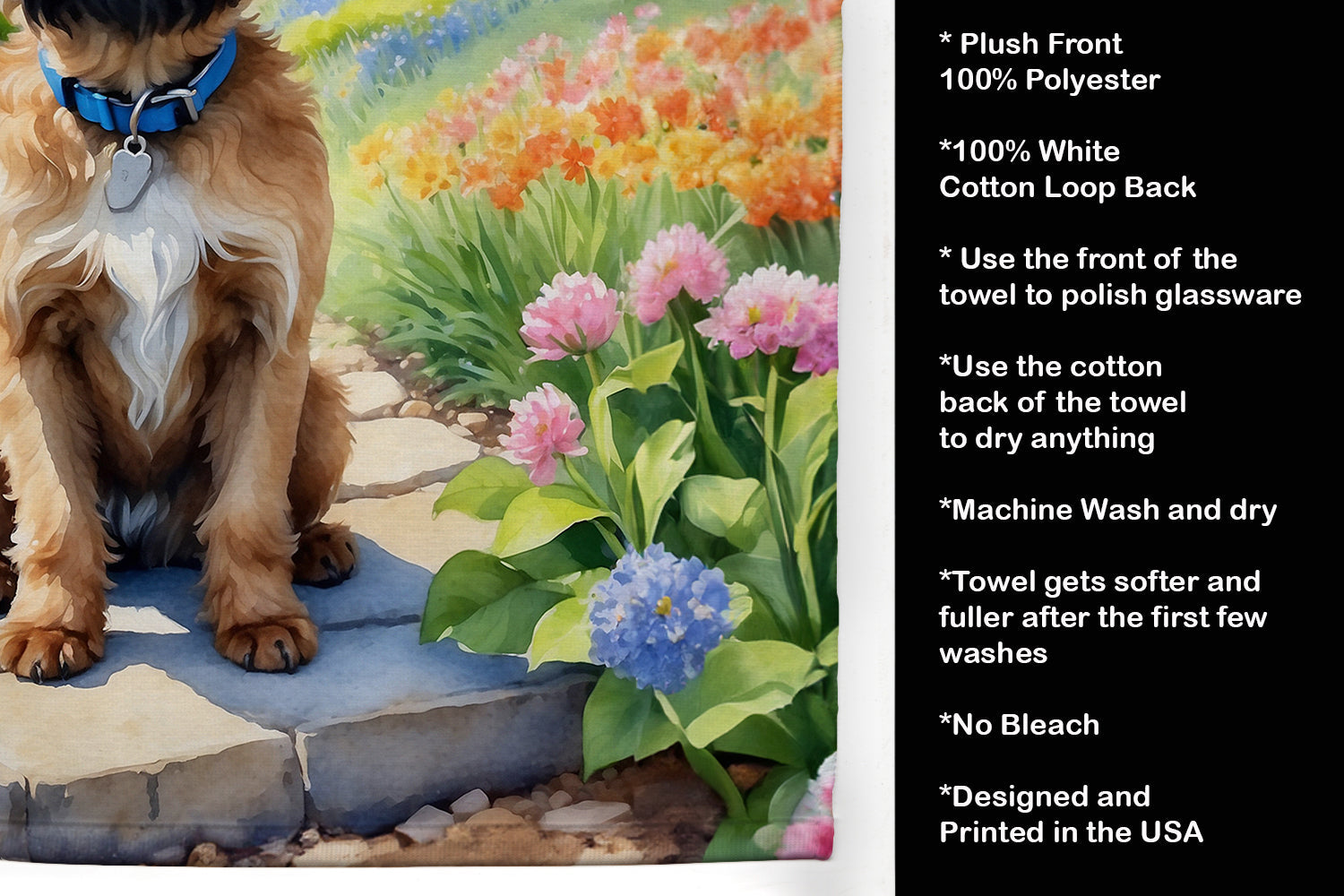 Brussels Griffon Spring Path Kitchen Towel Velour Plush Front and Cotton Loop Back Machine Washable