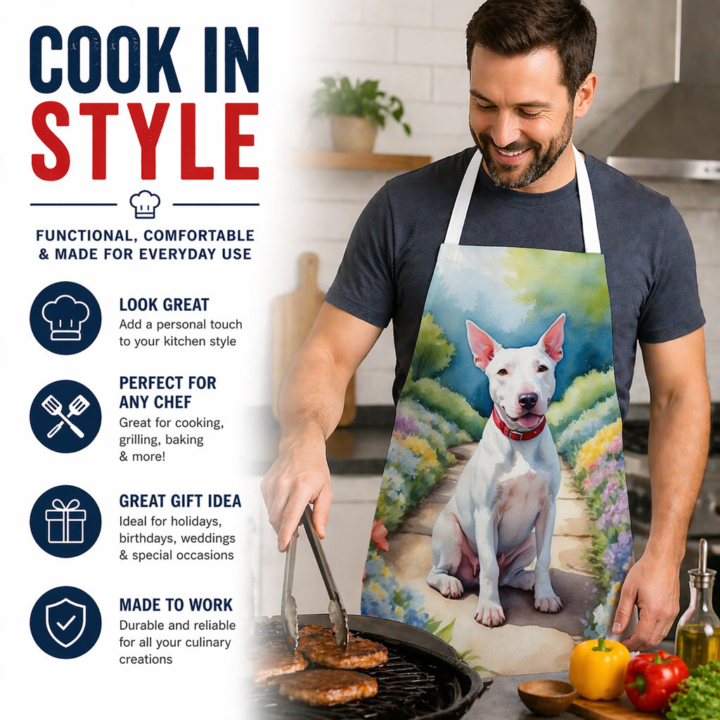 Bull Terrier Spring Path Apron Cooking Kitchen Server Baking Crafts Gardening for Adult Women Men, Unisex, Large, Multicolor