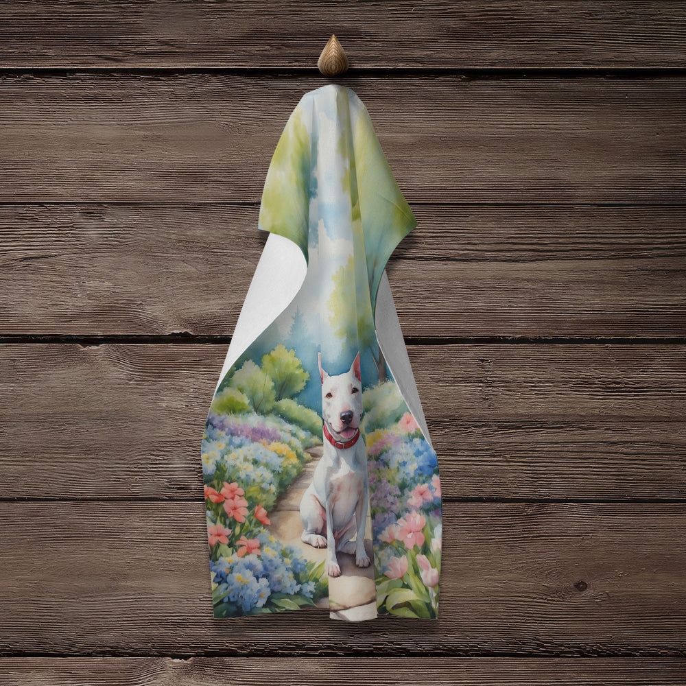 Bull Terrier Spring Path Kitchen Towel Velour Plush Front and Cotton Loop Back Machine Washable