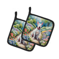 Bull Terrier Spring Path Pot Holder Set of 2 Heat Resistant Quilted Hot Pads 7.5 x 7.5 Inch, Insulated Kitchen Trivets for Cooking & Baking