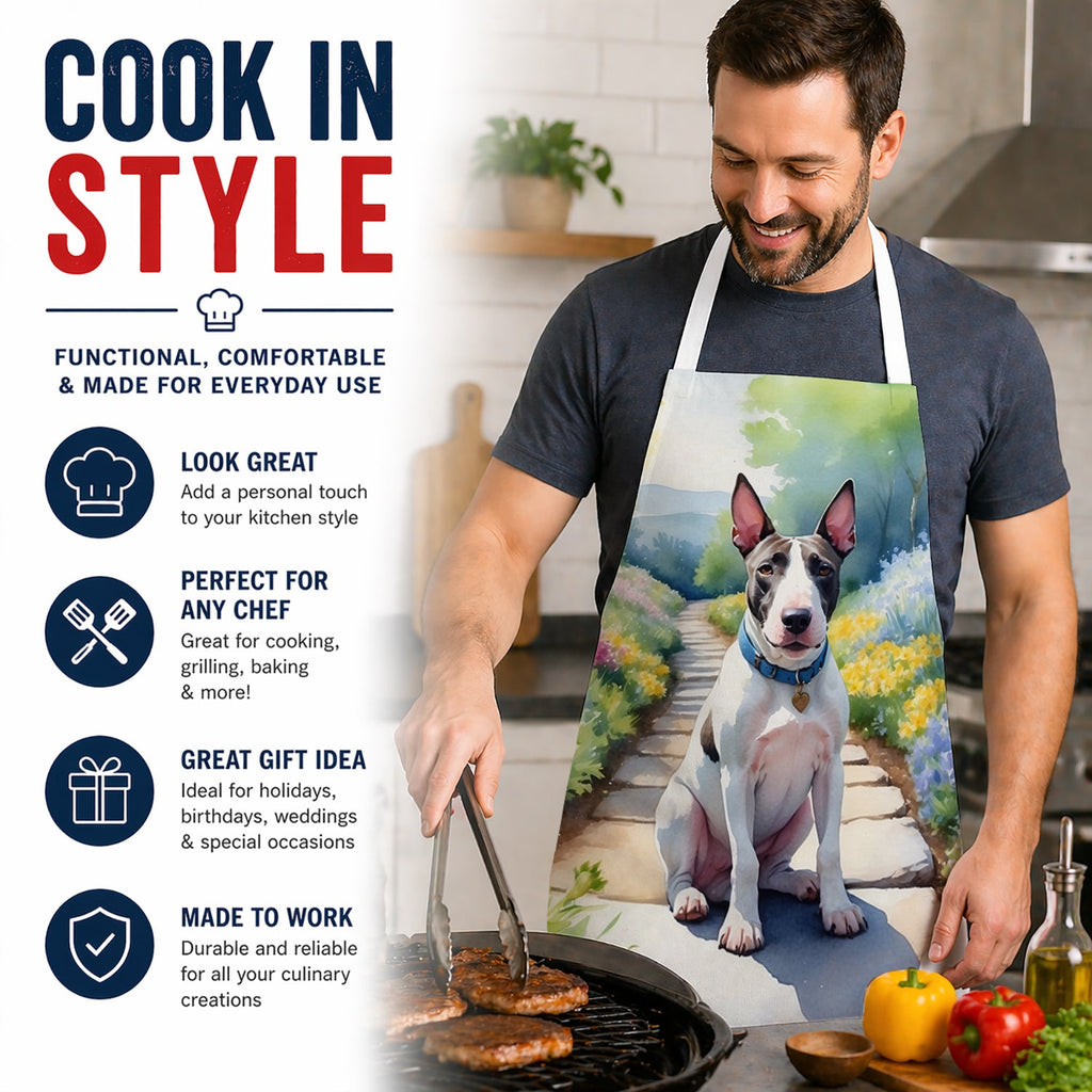 Bull Terrier Spring Path Apron Cooking Kitchen Server Baking Crafts Gardening for Adult Women Men, Unisex, Large, Multicolor