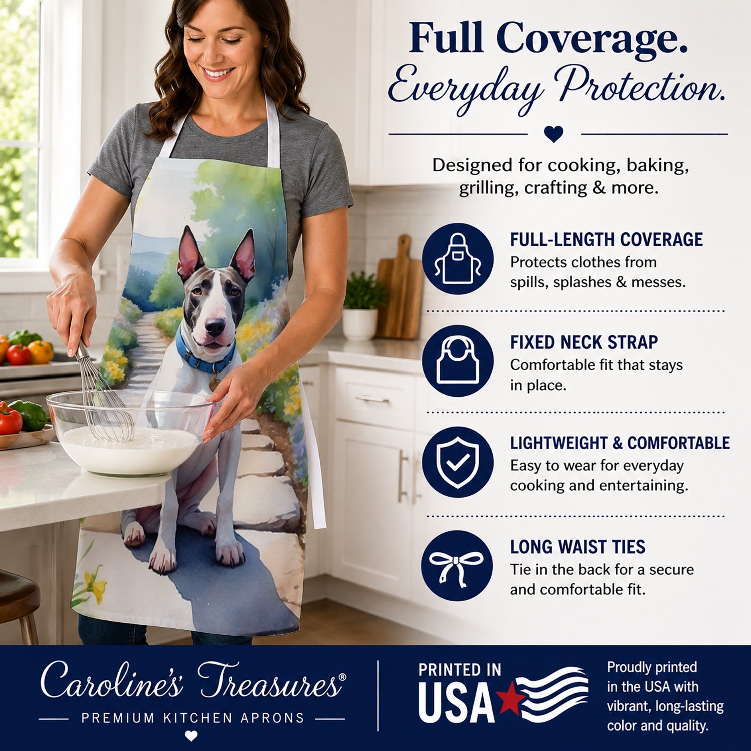 Bull Terrier Spring Path Apron Cooking Kitchen Server Baking Crafts Gardening for Adult Women Men, Unisex, Large, Multicolor