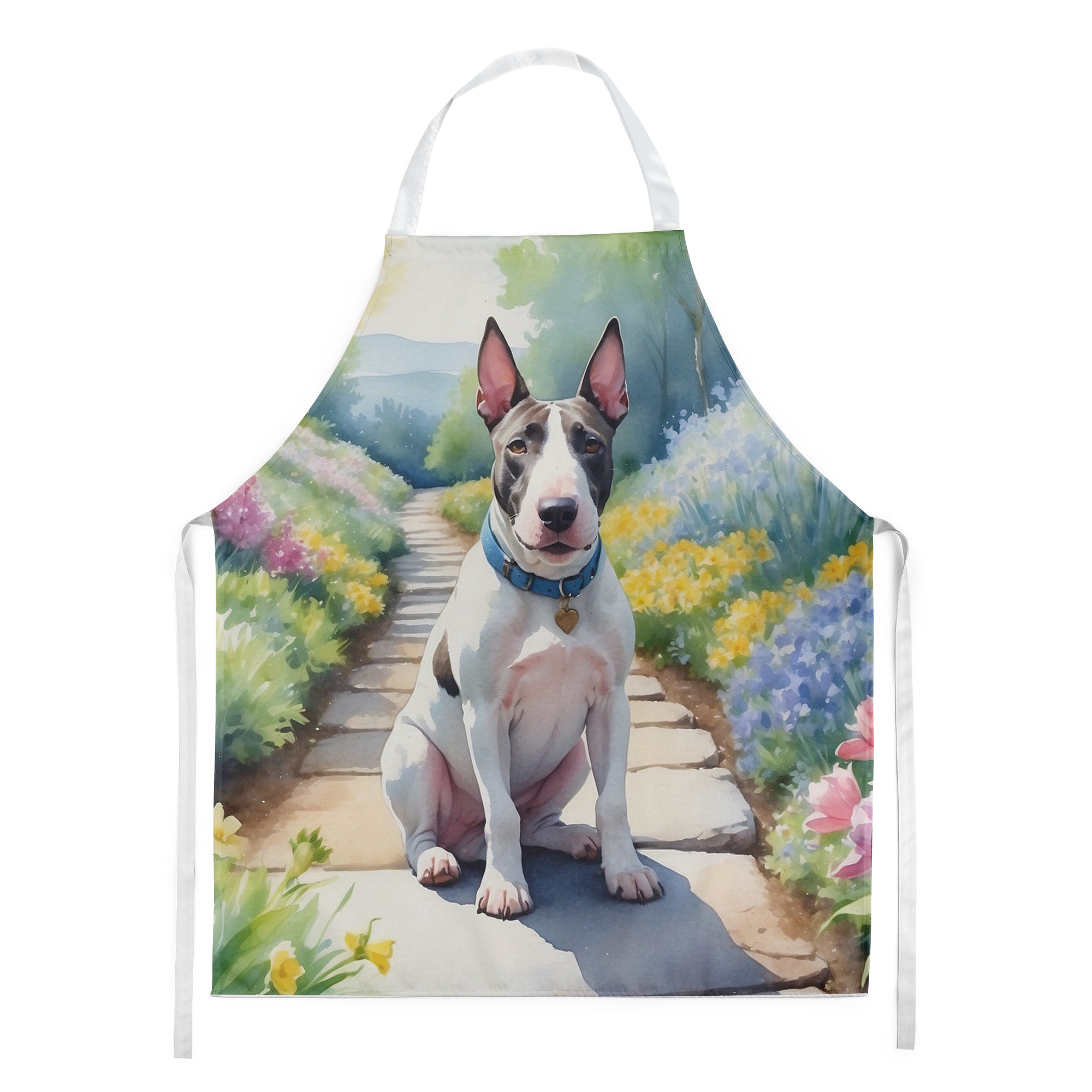 Bull Terrier Spring Path Apron Cooking Kitchen Server Baking Crafts Gardening for Adult Women Men, Unisex, Large, Multicolor