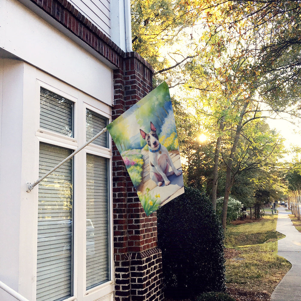 Bull Terrier Spring Path House Flag 28x40 Porch Sleeve Pole Decorative Outside Yard Banner Artwork Wall Hanging, Polyester