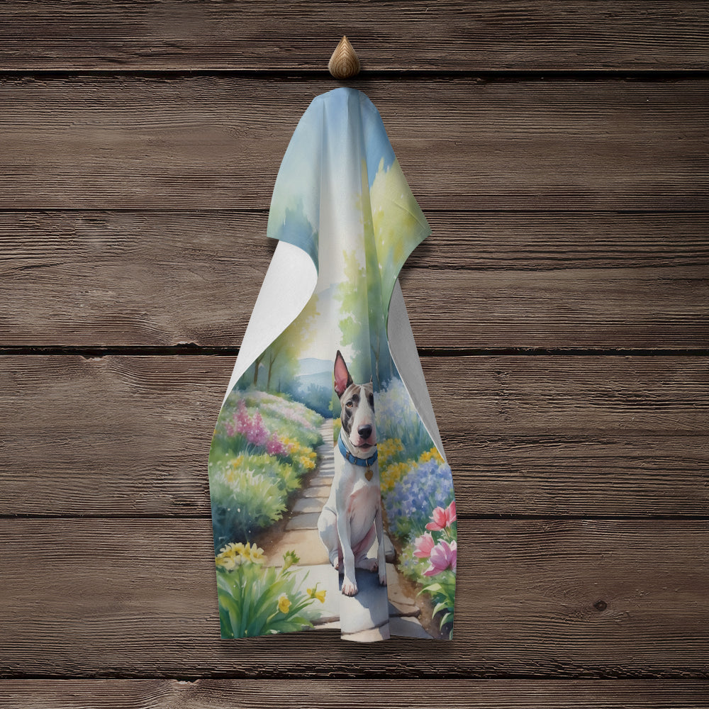 Bull Terrier Spring Path Kitchen Towel Velour Plush Front and Cotton Loop Back Machine Washable