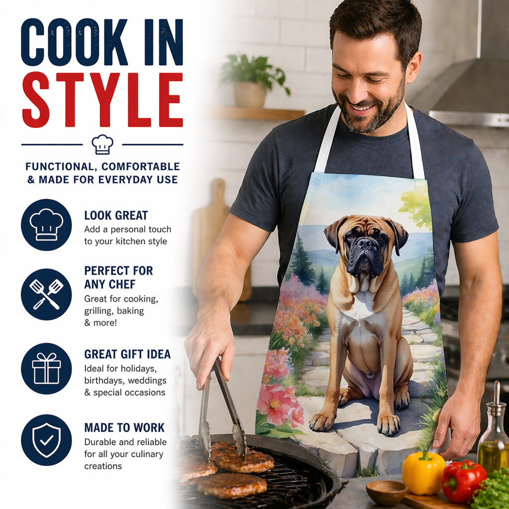 Bullmastiff Spring Path Apron Cooking Kitchen Server Baking Crafts Gardening for Adult Women Men, Unisex, Large, Multicolor