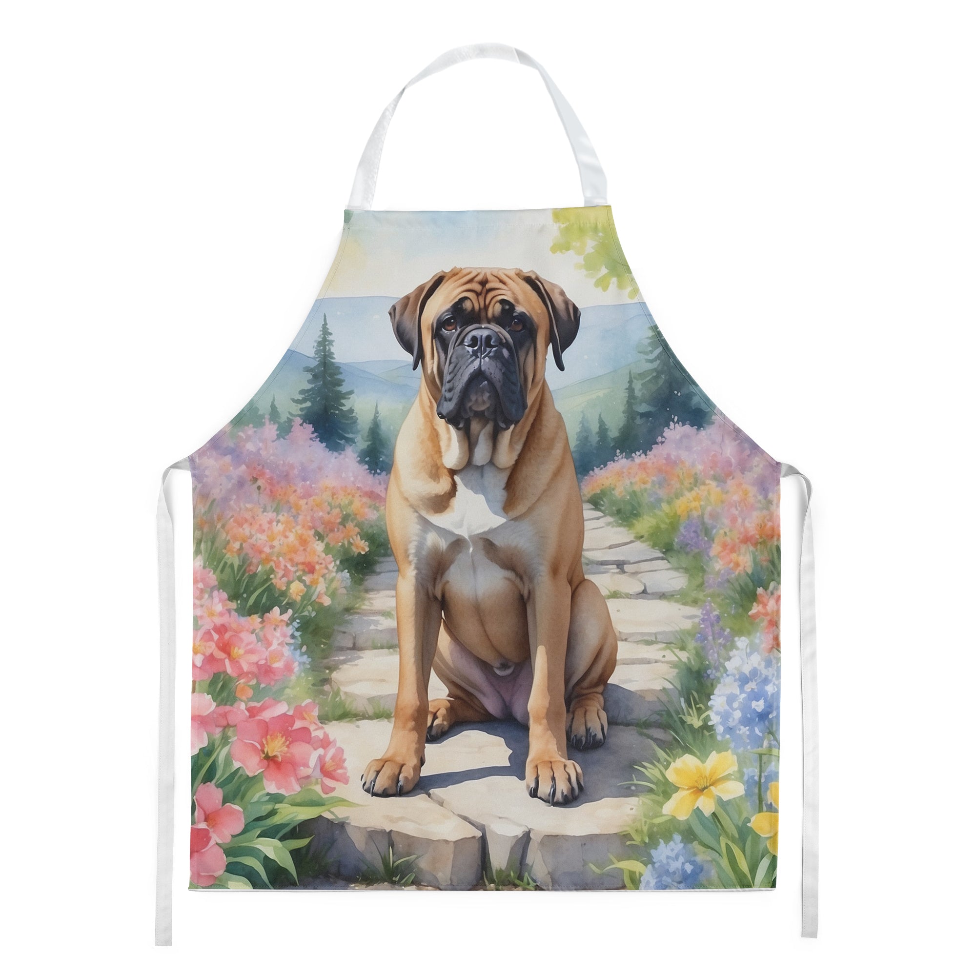 Bullmastiff Spring Path Apron Cooking Kitchen Server Baking Crafts Gardening for Adult Women Men, Unisex, Large, Multicolor