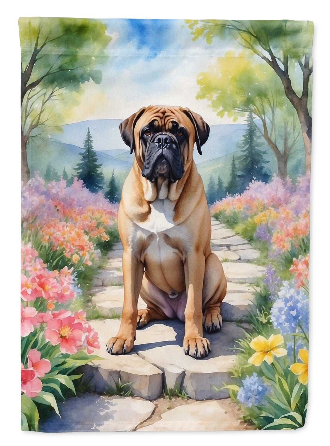 Bullmastiff Spring Path House Flag 28x40 Porch Sleeve Pole Decorative Outside Yard Banner Artwork Wall Hanging, Polyester