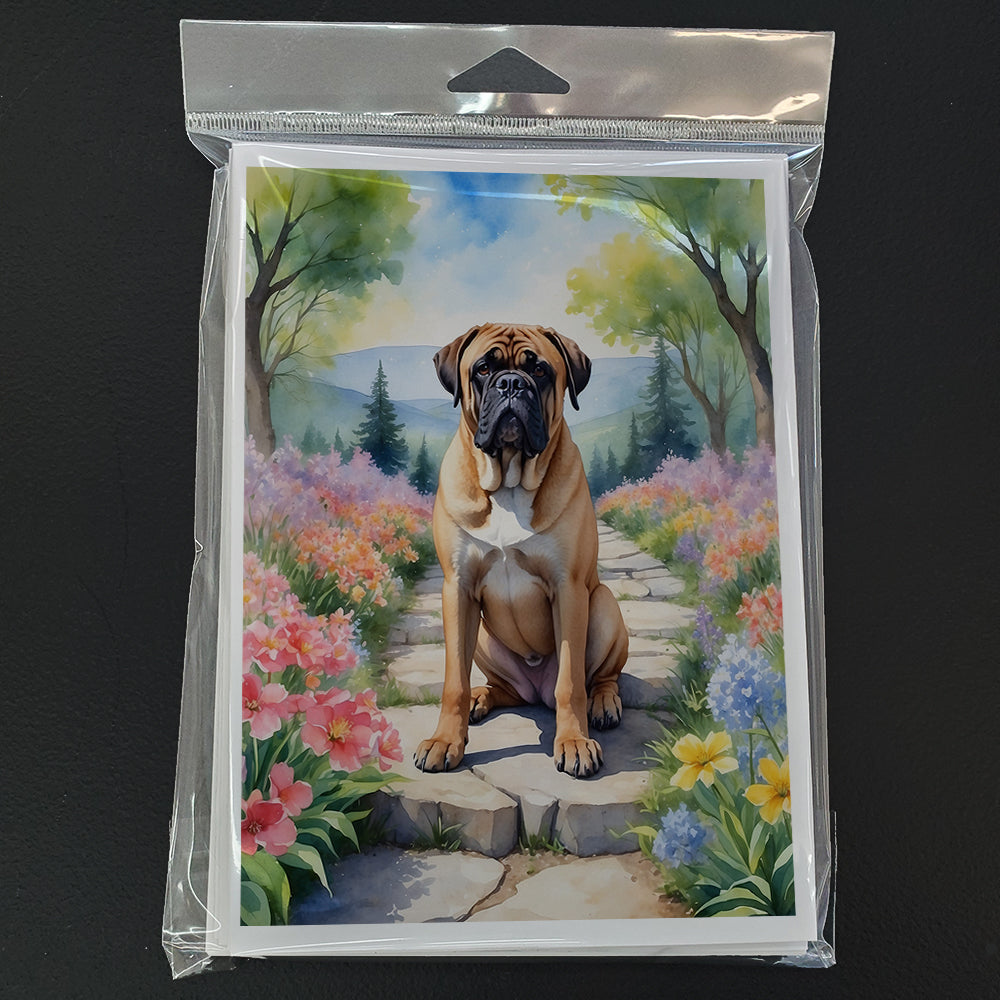 Bullmastiff Spring Path Greeting Cards Pack of 8 Blank Cards with Envelopes Whimsical A7 Size 5x7