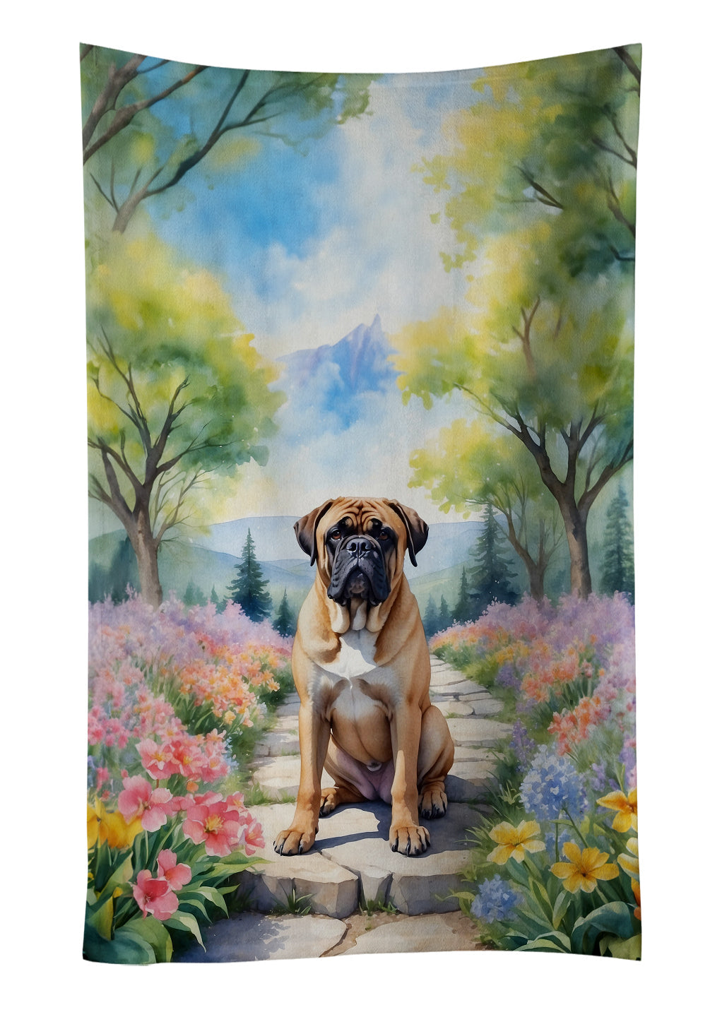 Bullmastiff Spring Path Kitchen Towel Velour Plush Front and Cotton Loop Back Machine Washable