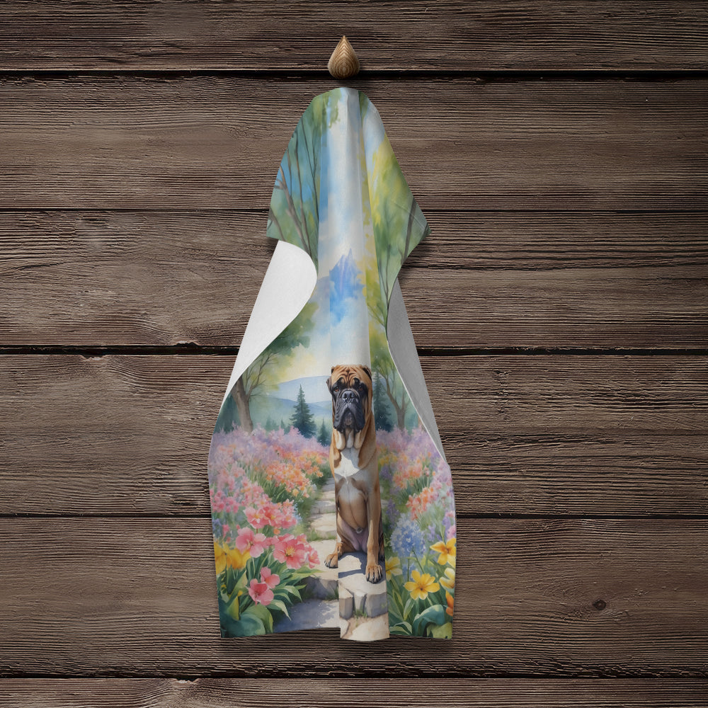 Bullmastiff Spring Path Kitchen Towel Velour Plush Front and Cotton Loop Back Machine Washable