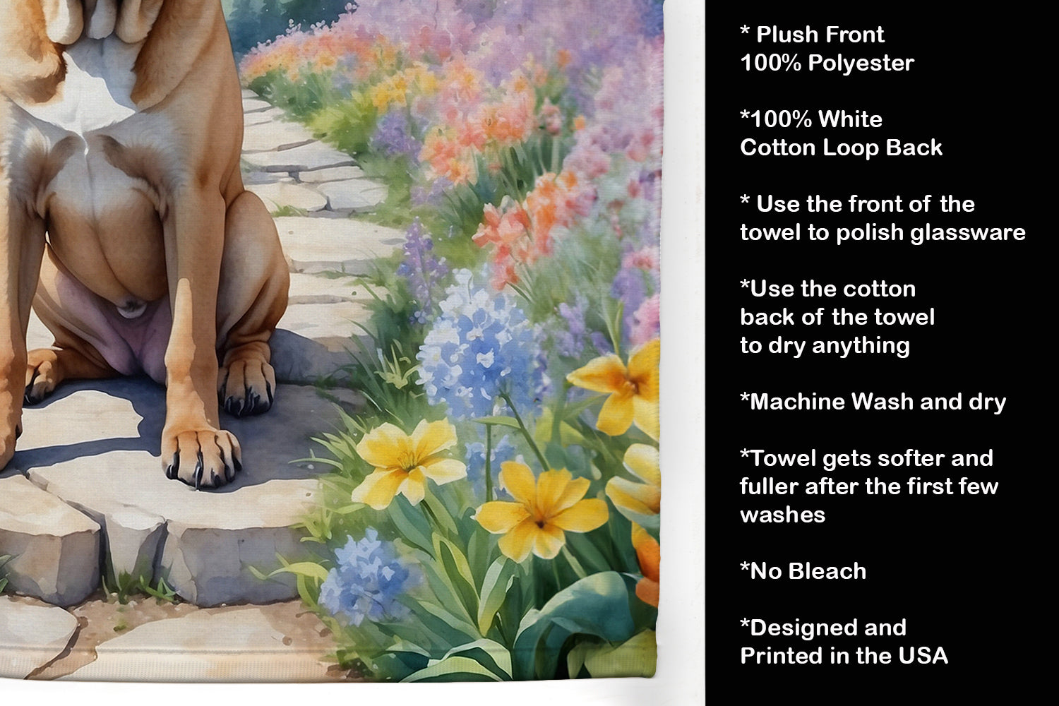 Bullmastiff Spring Path Kitchen Towel Velour Plush Front and Cotton Loop Back Machine Washable