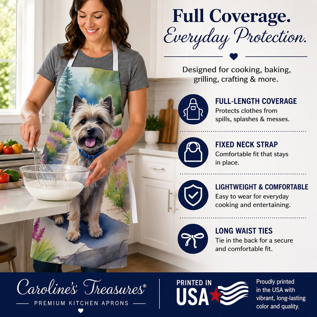 Cairn Terrier Spring Path Apron Cooking Kitchen Server Baking Crafts Gardening for Adult Women Men, Unisex, Large, Multicolor