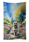 Cairn Terrier Spring Path Kitchen Towel Velour Plush Front and Cotton Loop Back Machine Washable