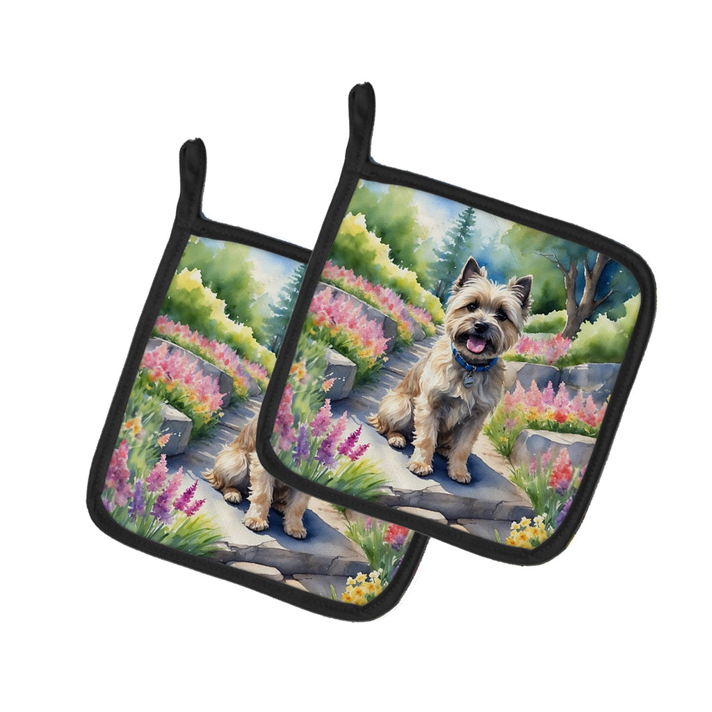 Cairn Terrier Spring Path Pot Holder Set of 2 Heat Resistant Quilted Hot Pads 7.5 x 7.5 Inch, Insulated Kitchen Trivets for Cooking & Baking