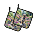Cairn Terrier Spring Path Pot Holder Set of 2 Heat Resistant Quilted Hot Pads 7.5 x 7.5 Inch, Insulated Kitchen Trivets for Cooking & Baking