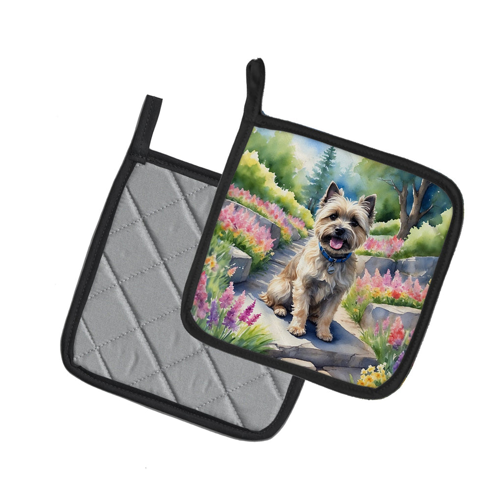 Cairn Terrier Spring Path Pot Holder Set of 2 Heat Resistant Quilted Hot Pads 7.5 x 7.5 Inch, Insulated Kitchen Trivets for Cooking & Baking