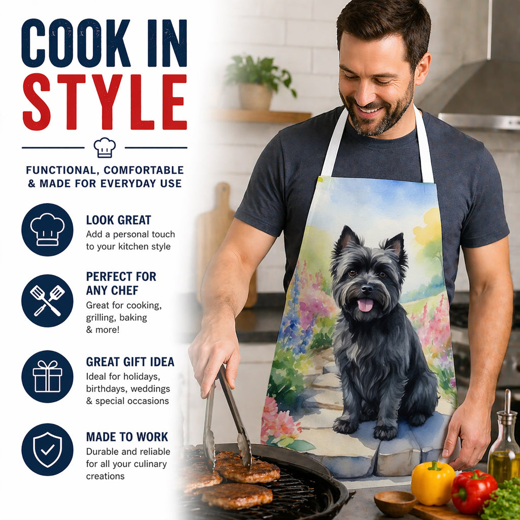 Cairn Terrier Spring Path Apron Cooking Kitchen Server Baking Crafts Gardening for Adult Women Men, Unisex, Large, Multicolor