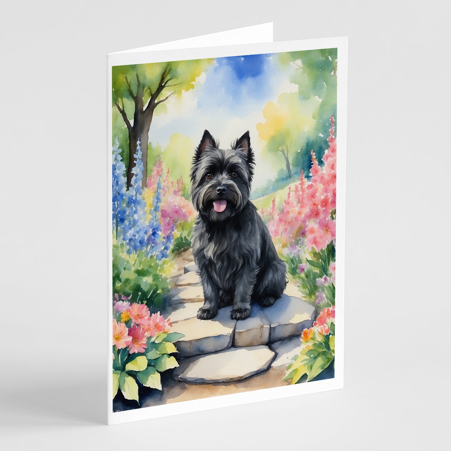 Cairn Terrier Spring Path Greeting Cards Pack of 8 Blank Cards with Envelopes Whimsical A7 Size 5x7
