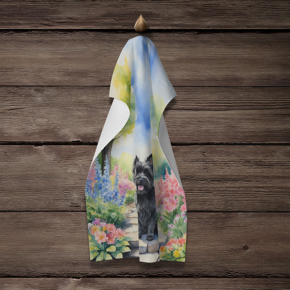 Cairn Terrier Spring Path Kitchen Towel Velour Plush Front and Cotton Loop Back Machine Washable