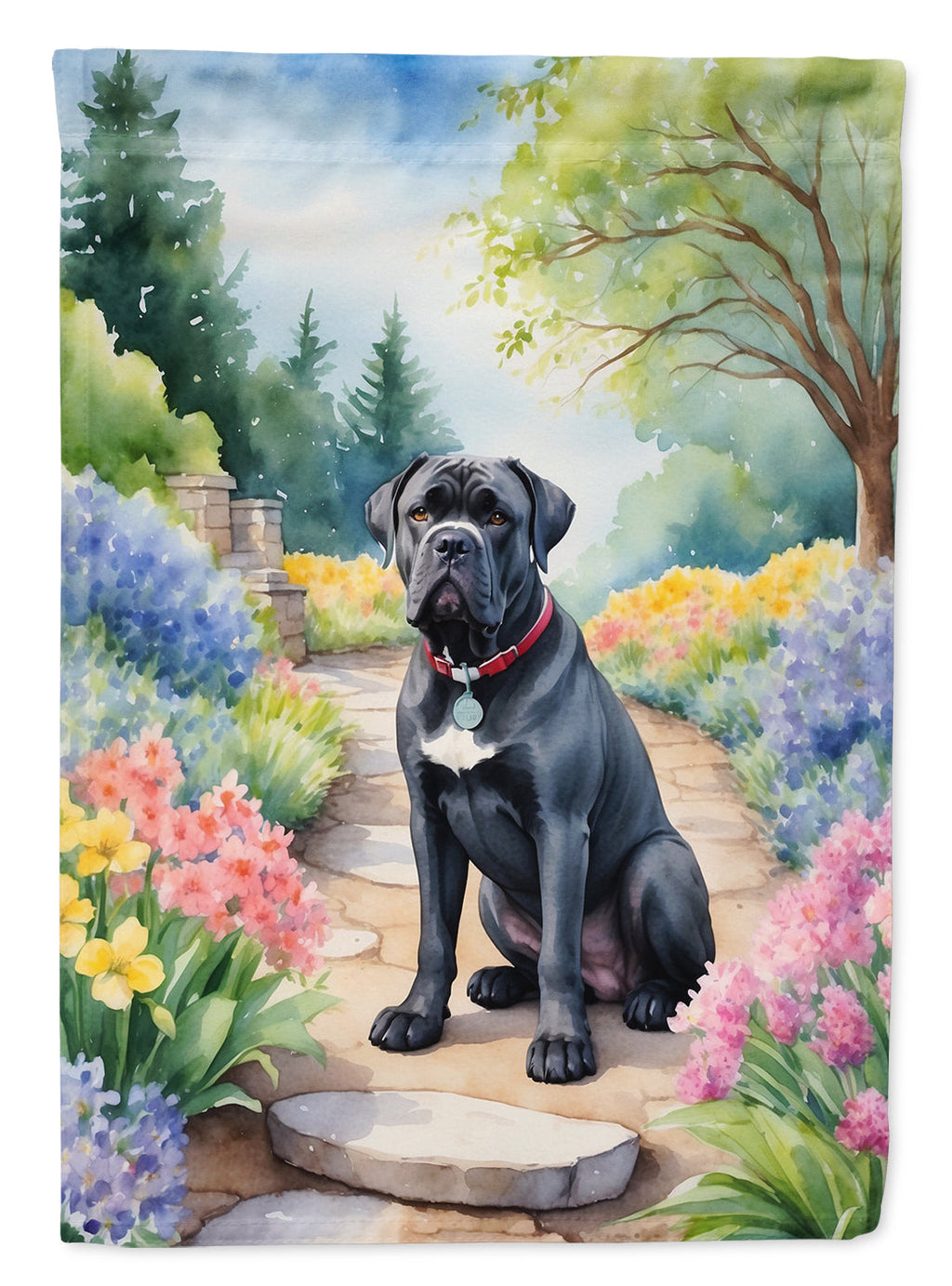 Cane Corso Spring Path House Flag 28x40 Porch Sleeve Pole Decorative Outside Yard Banner Artwork Wall Hanging, Polyester