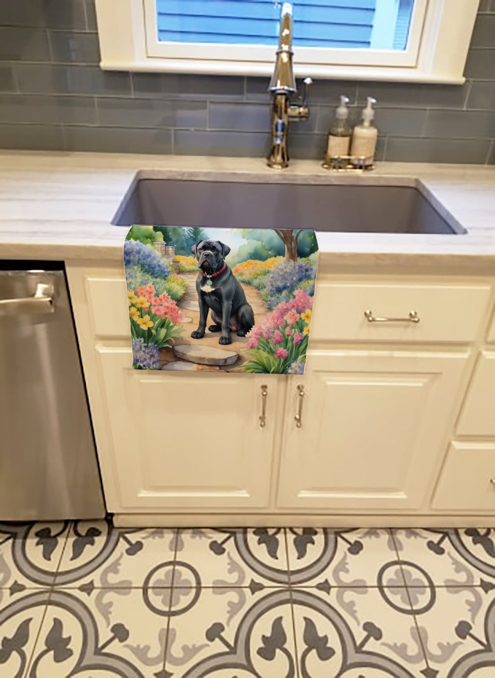 Cane Corso Spring Path Kitchen Towel Velour Plush Front and Cotton Loop Back Machine Washable
