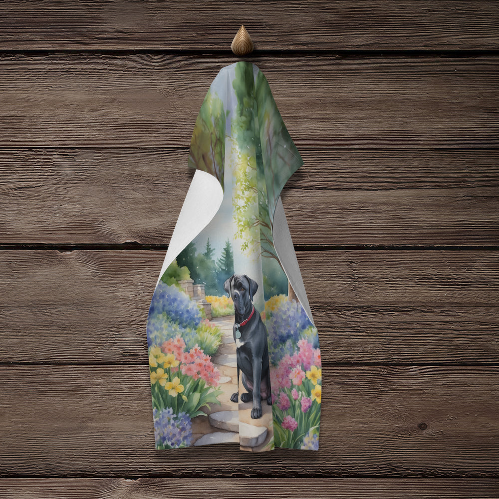 Cane Corso Spring Path Kitchen Towel Velour Plush Front and Cotton Loop Back Machine Washable