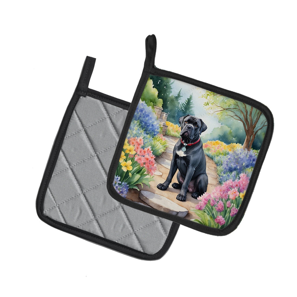 Cane Corso Spring Path Pot Holder Set of 2 Heat Resistant Quilted Hot Pads 7.5 x 7.5 Inch, Insulated Kitchen Trivets for Cooking & Baking
