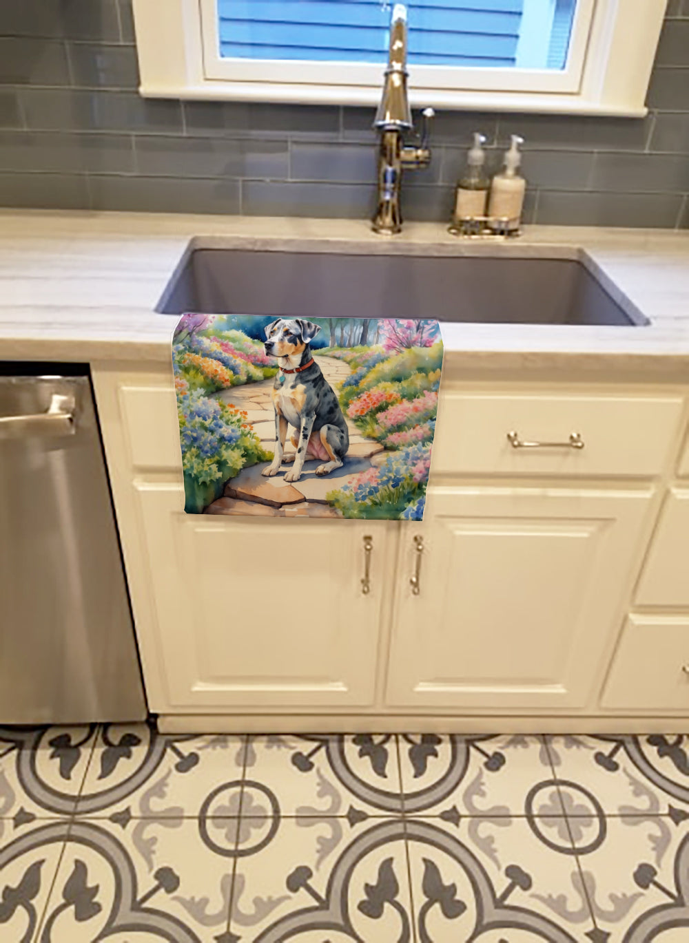 Catahoula Spring Path Kitchen Towel Velour Plush Front and Cotton Loop Back Machine Washable