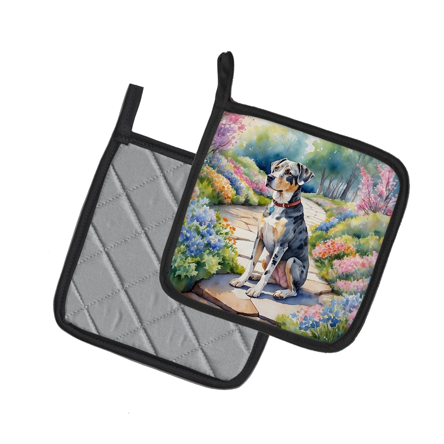 Catahoula Spring Path Pot Holder Set of 2 Heat Resistant Quilted Hot Pads 7.5 x 7.5 Inch, Insulated Kitchen Trivets for Cooking & Baking